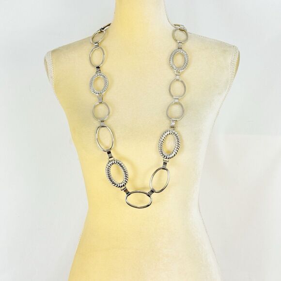 Womens Silver-Tone Oval Link Belt – Adjustable Chain Belt for Dresses & Jeans - Picture 3 of 16